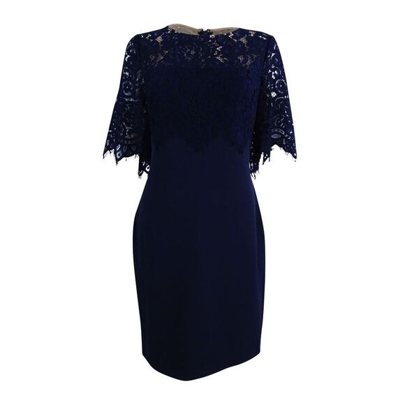Lauren by Ralph Lauren Women's Galinda Lace-Bodice Sheath Dress - Navy - Picture 1 of 2